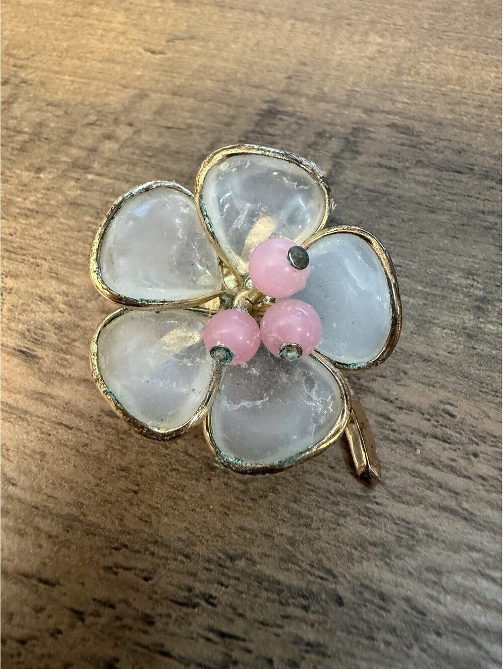 Trifari Pink Art Glass Petals Cherry Blossom Alfred Philippe Rare Vintage Pin